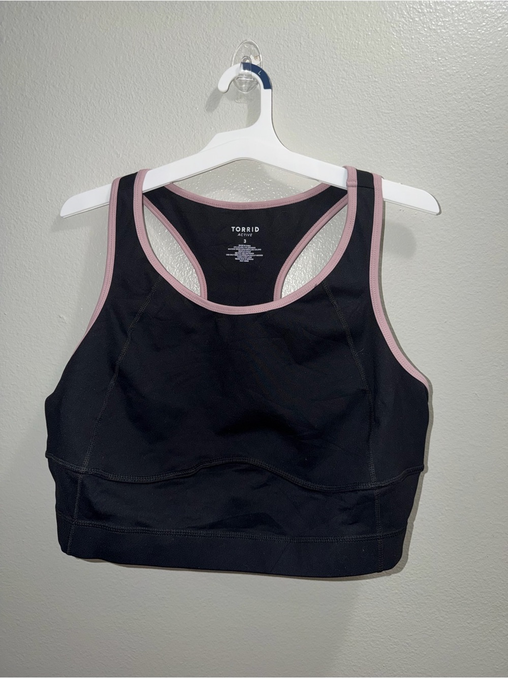 torrid Black Sports Bra with Blush Pink Trim